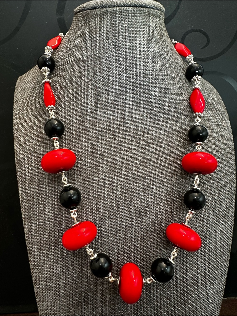 Red & Black Beaded Statement Necklace - Women Jewelry